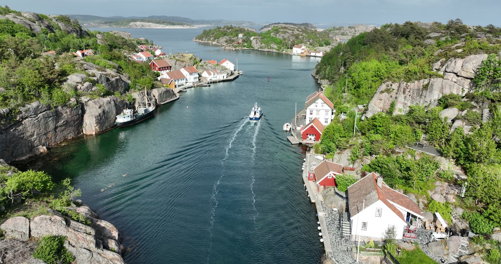 Bird's eye view and coastal village, Ny-Hellesund
