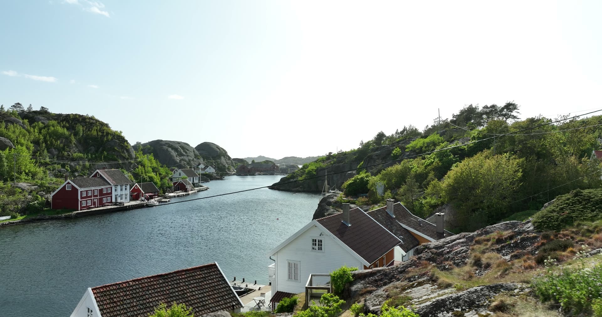 Red wooden buildings and traditional nordic architecture, Ny-Hellesund