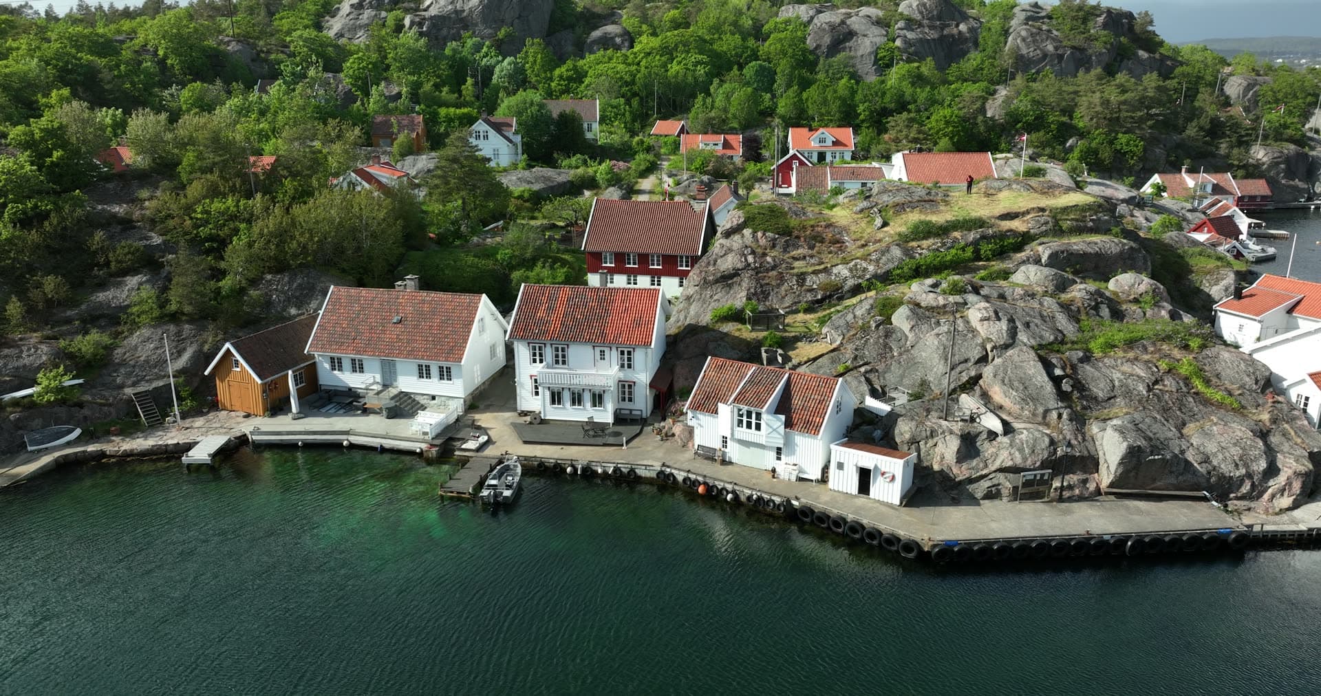 Traditional scandinavian architecture and red tile roofs, Ny-Hellesund