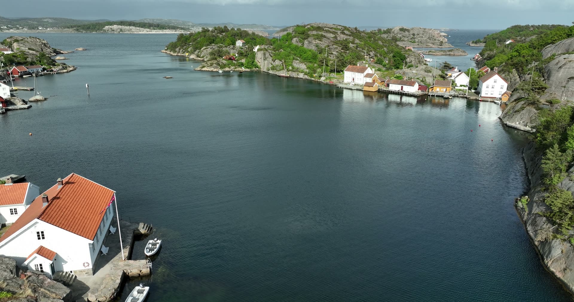 Orange roof tiles and bird's eye view, Ny-Hellesund
