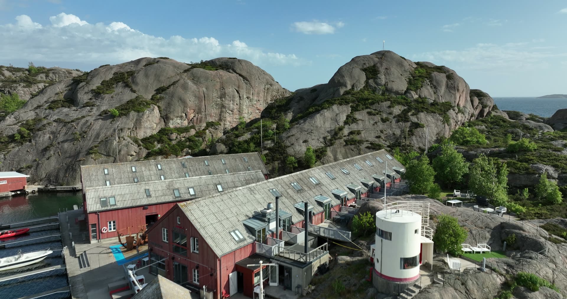 Corrugated metal roofs and norwegian fjord region, Ny-Hellesund