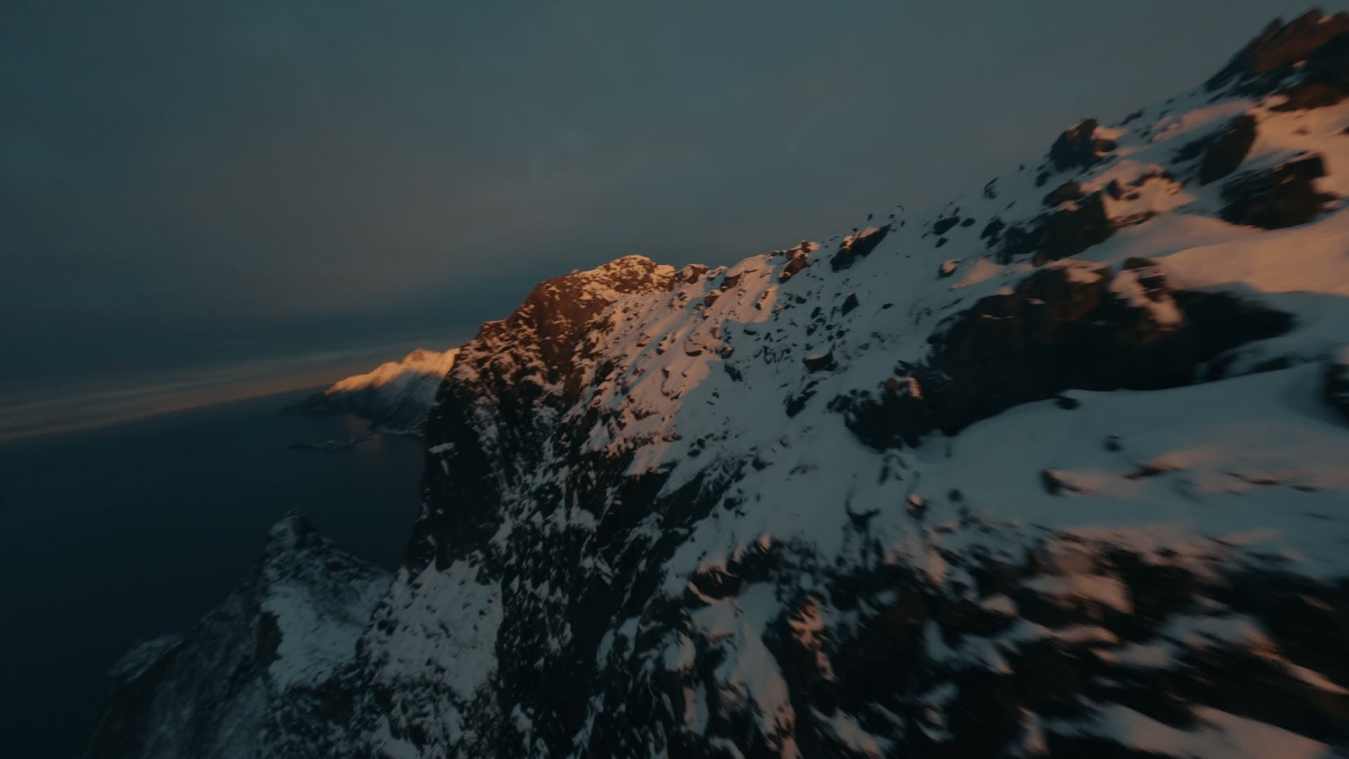 Golden tones on snow and northern lights atmosphere, Senja