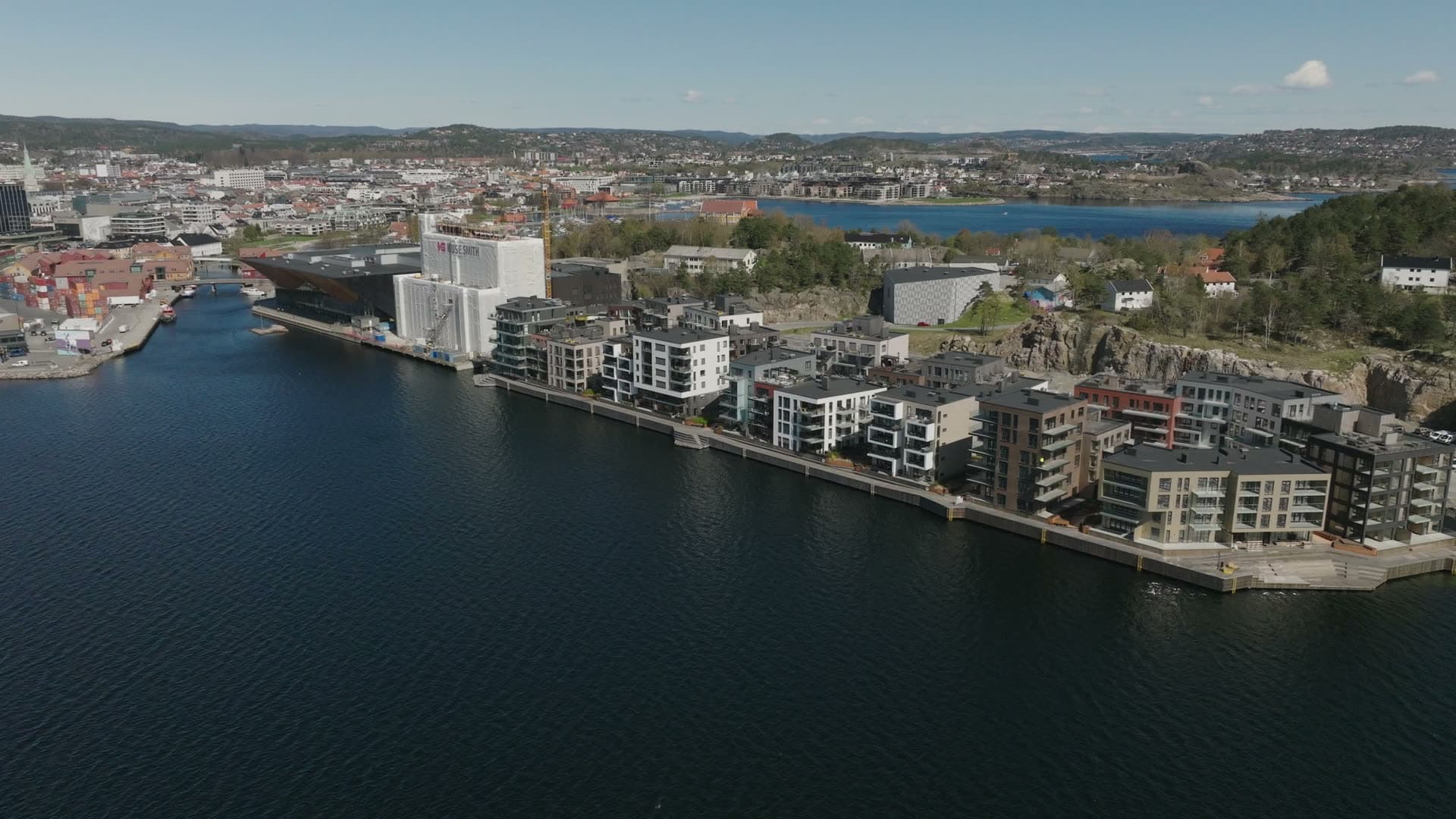 Old and new buildings and high angle shot, Kristiansand