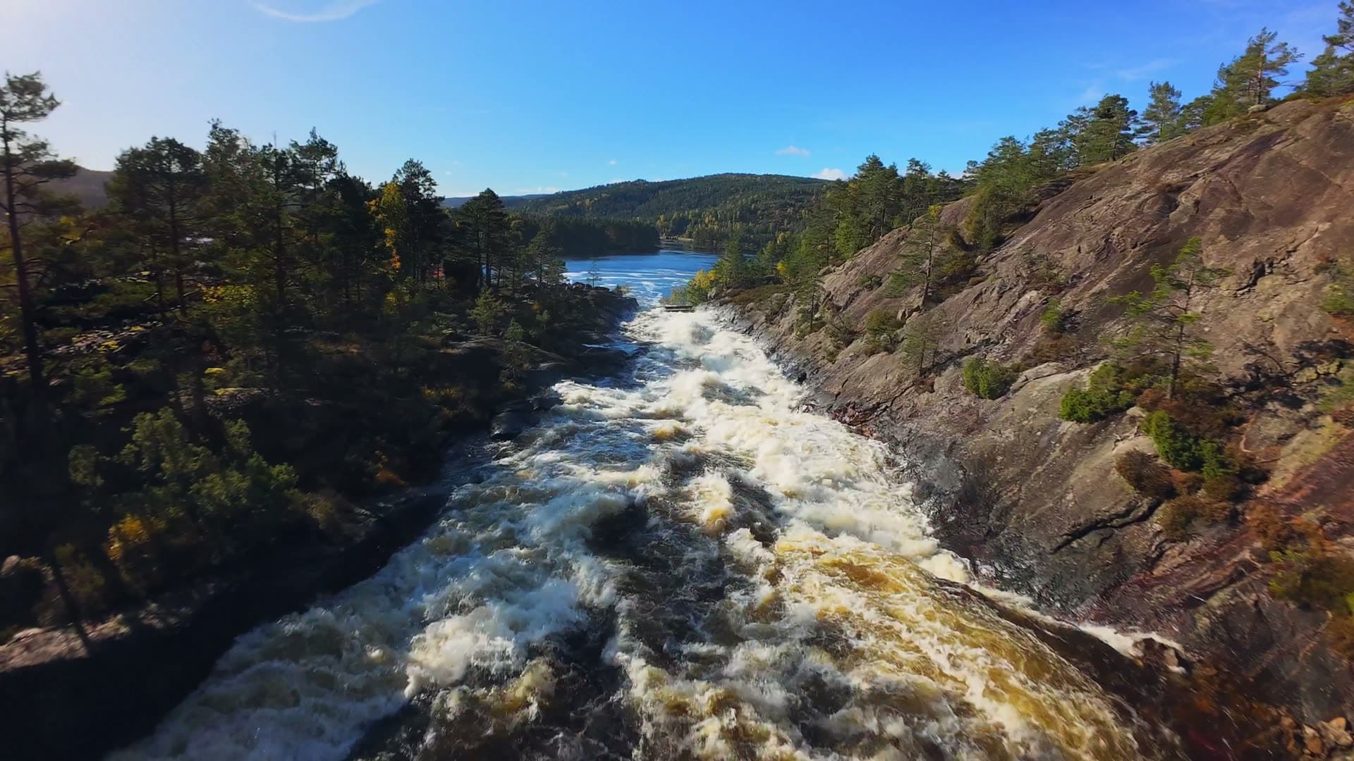 High angle view and flowing water, Herefoss