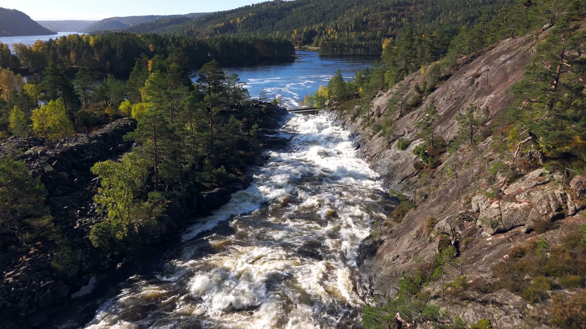 High angle view and flowing water, Herefoss