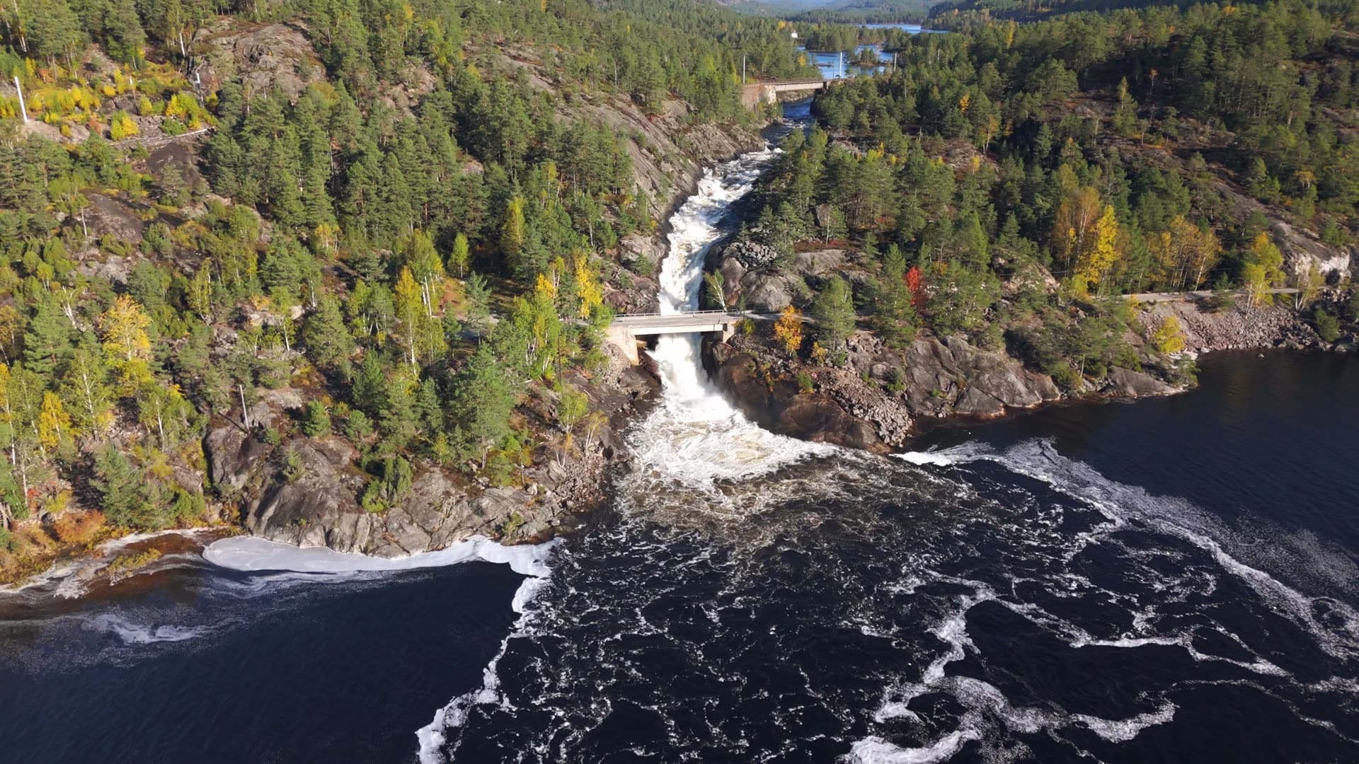 Bird's eye view and flowing water, Herefoss