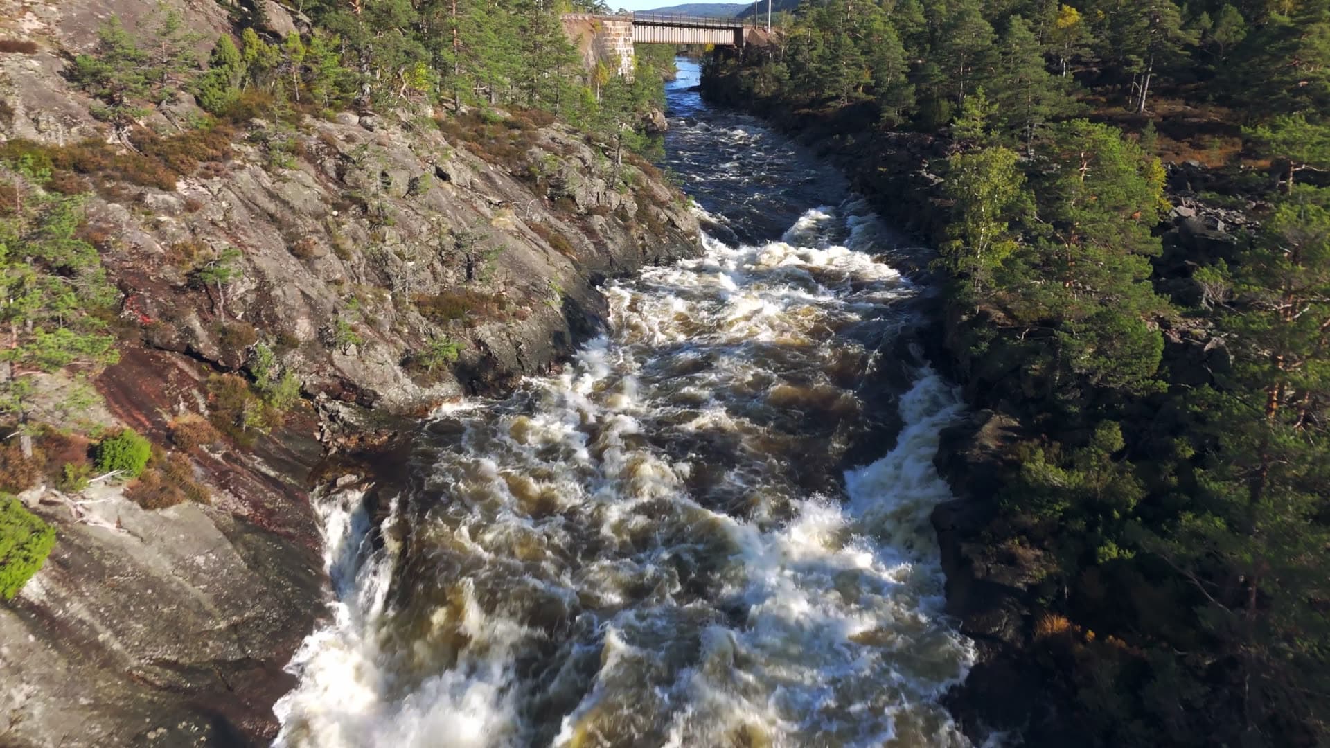 High angle view and flowing water, Herefoss