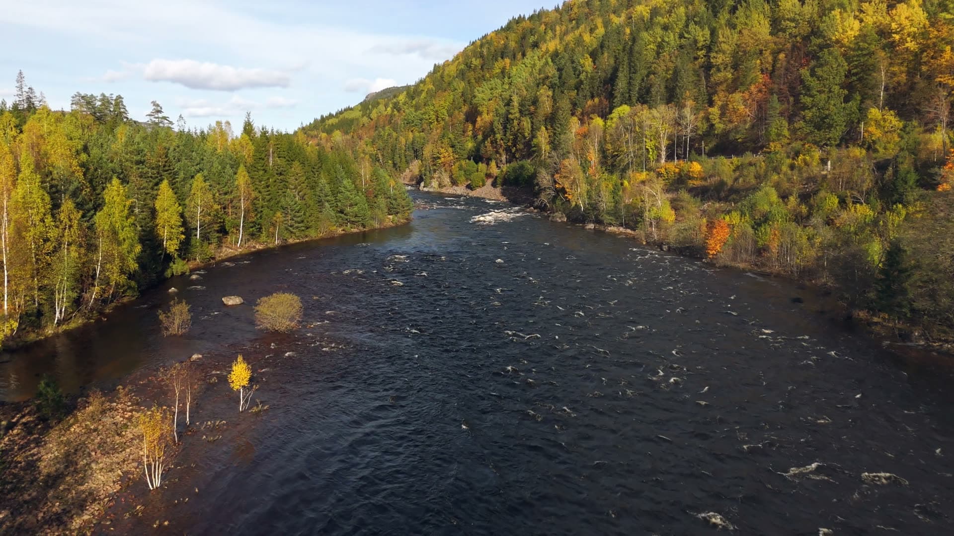 High angle shot and flowing water, Birkenes