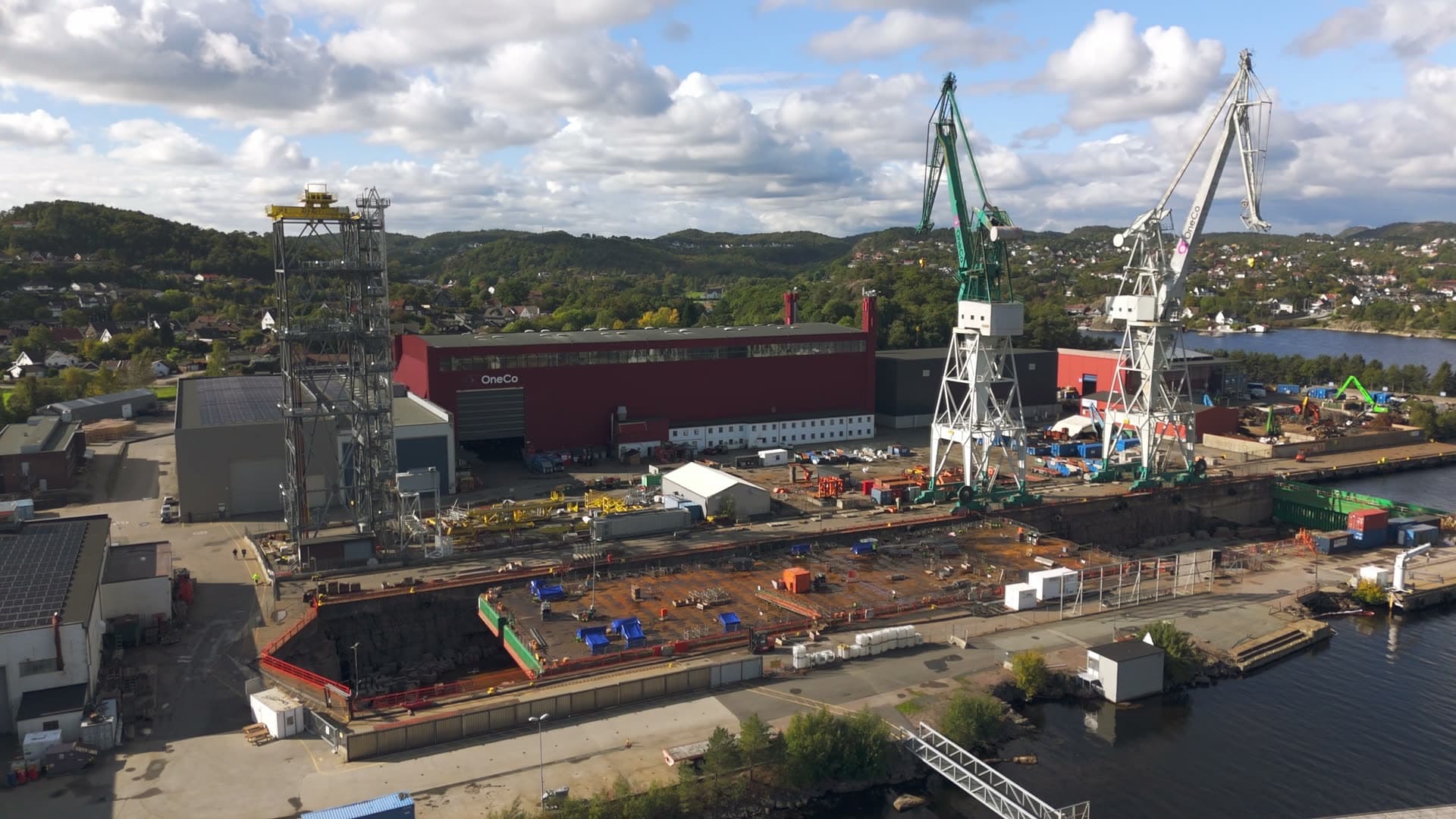 High angle view and industrial waterfront, Kristiansand