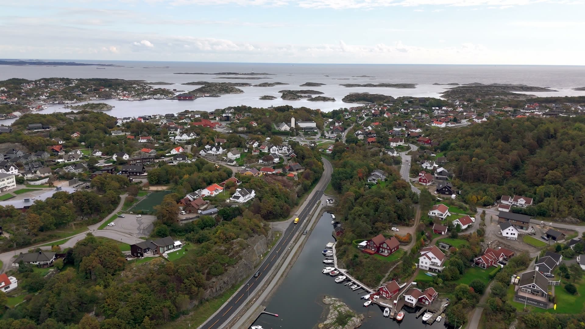 Summer or autumn season and road running through, Flekkerøy