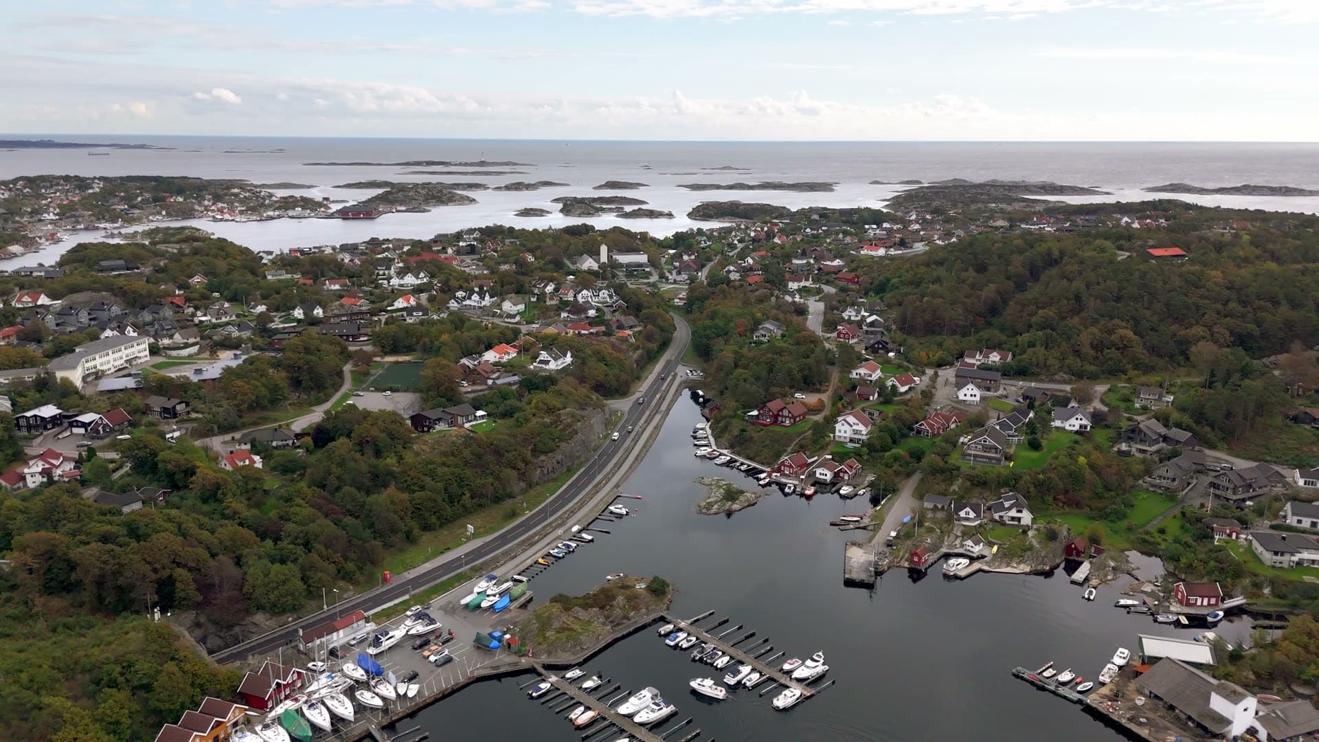 Bird's eye view and coastal town, Flekkerøy