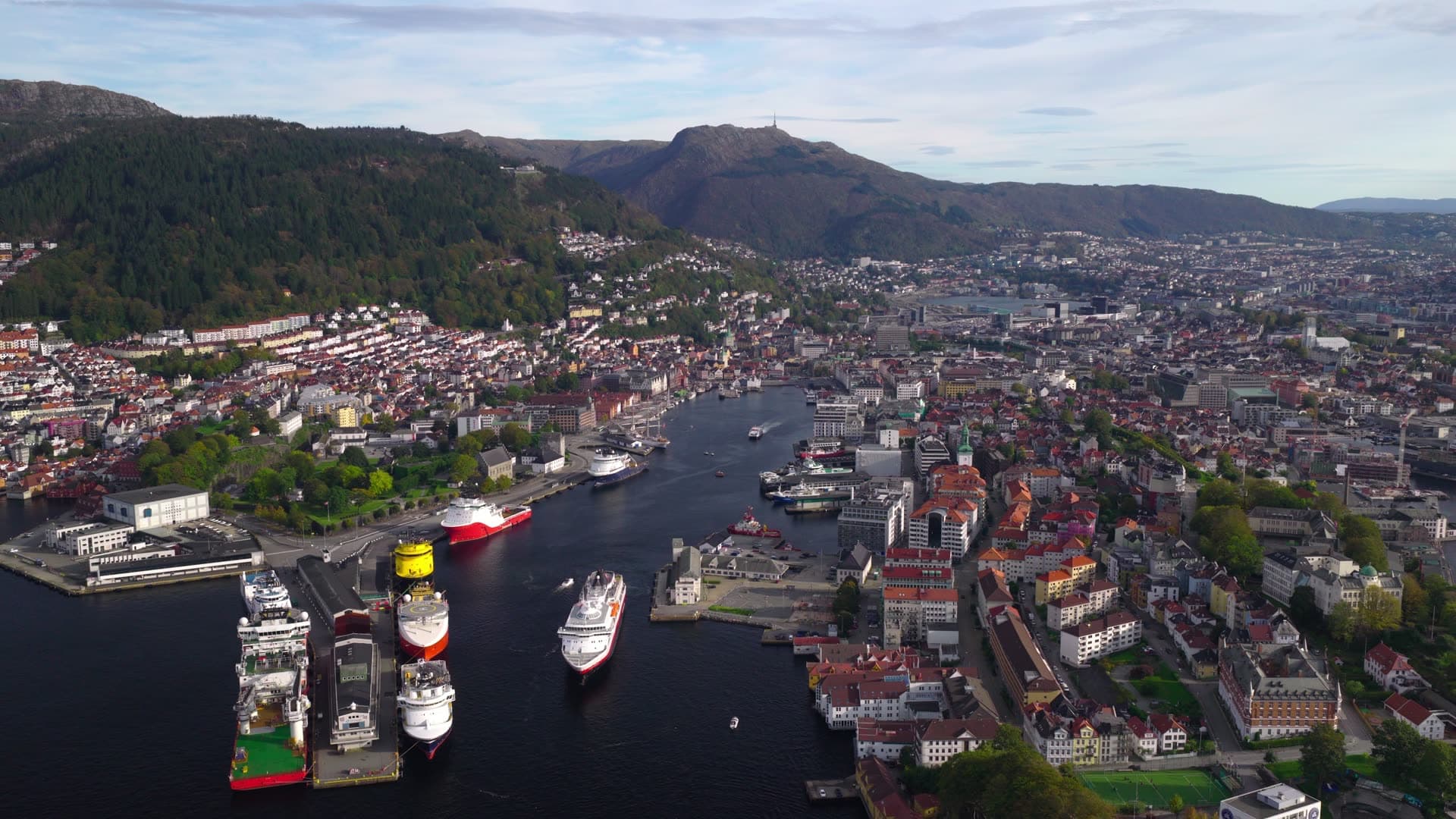 Red brick architecture and bird's eye view, Bryggen