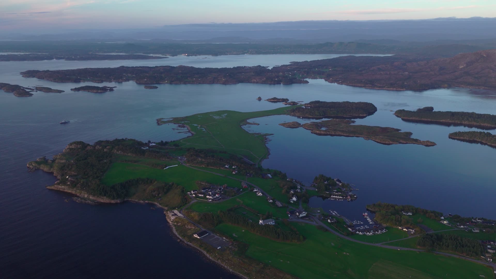 Island archipelago with dispersed coastal settlement, Herdla