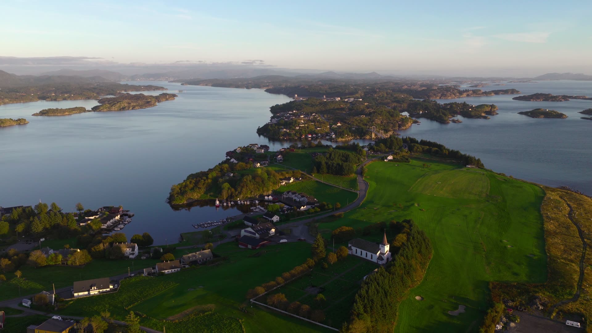 Fjord settlement with island marina, Herdla