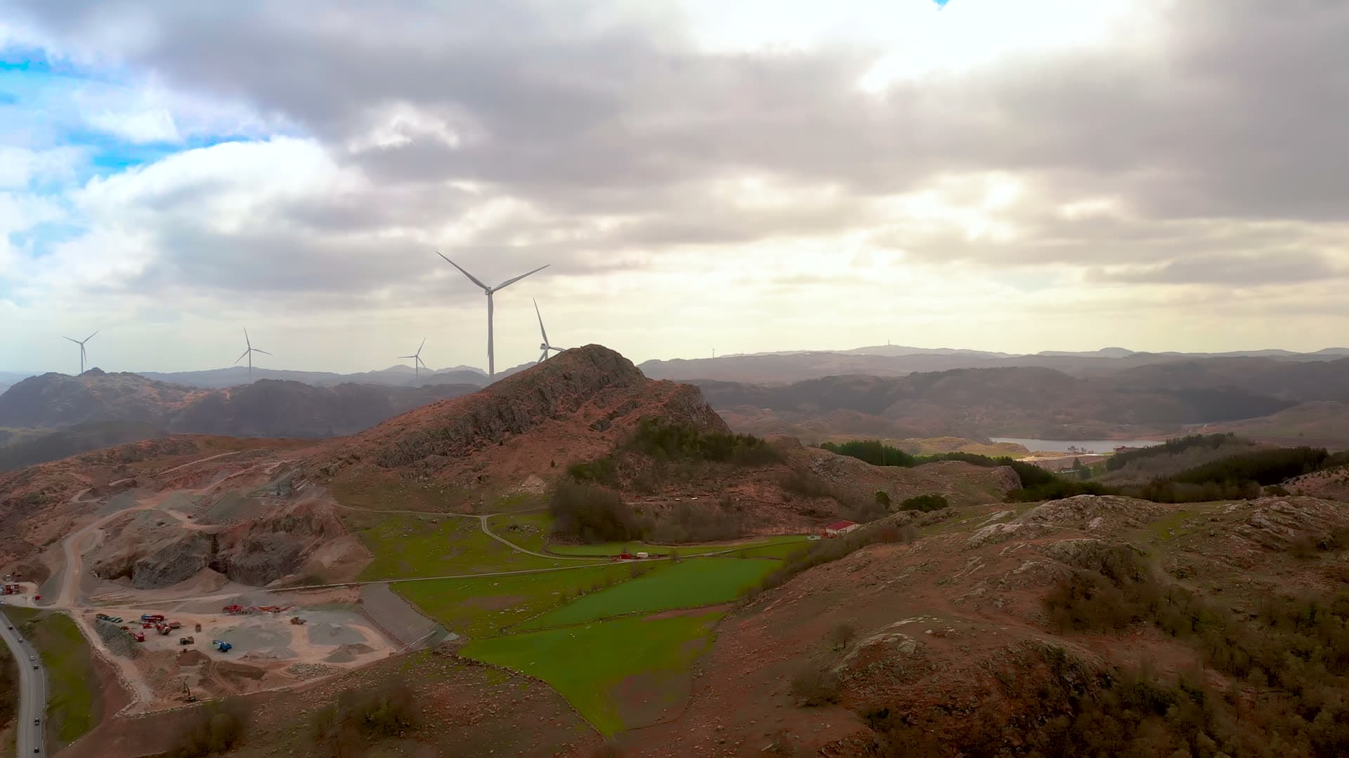 Wind turbines on moorland hilltop, Ålgård