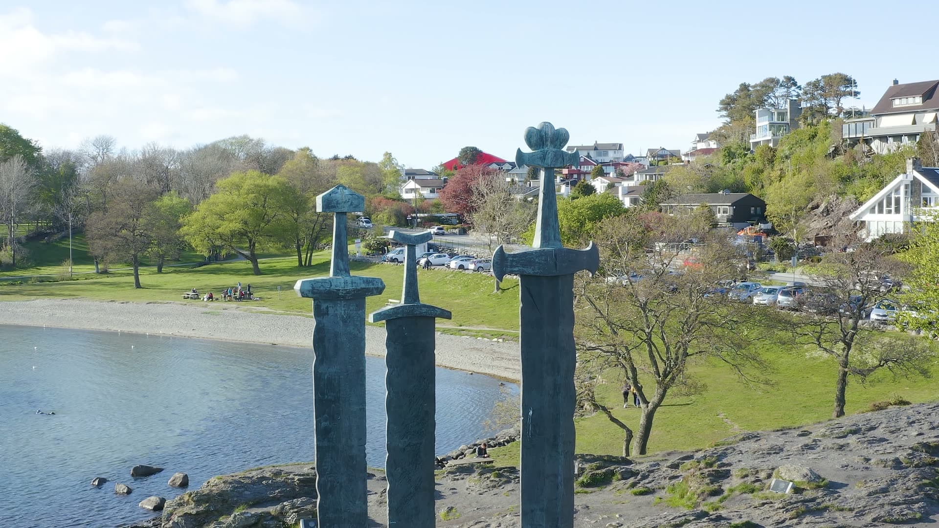 Three Swords in stone waterfront installation, Sverd i fjell