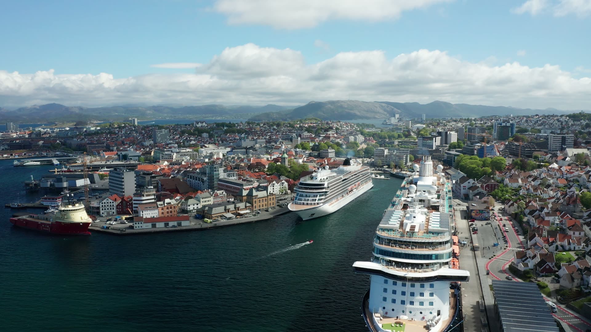 Cruise ships in busy harbor, Stavanger