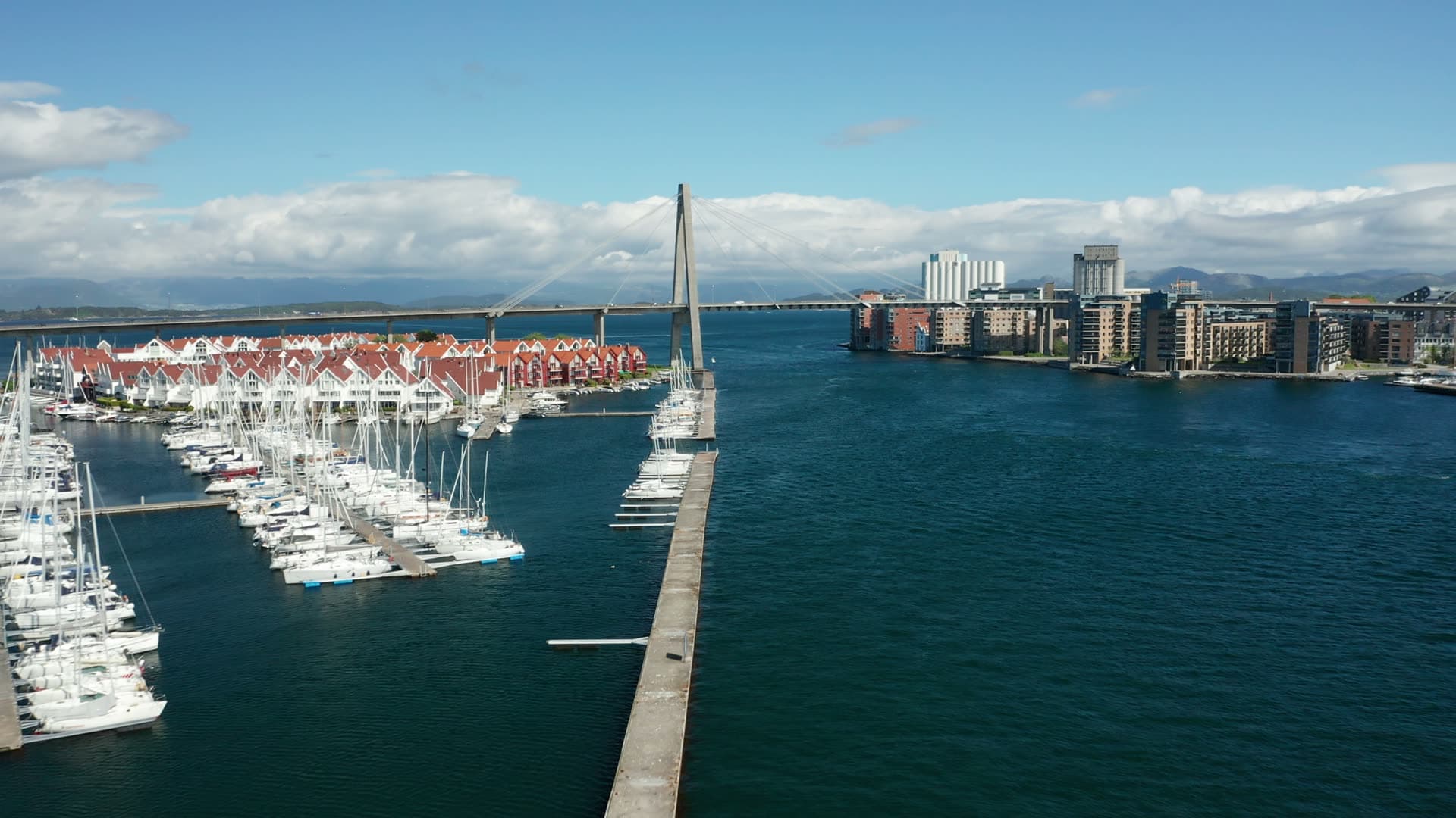 Marina with sailboats and suspension bridge, Stavanger