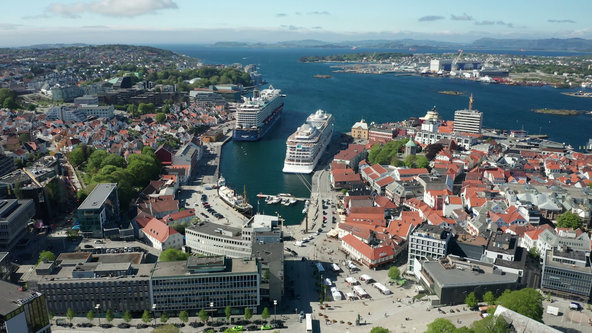 Cruise ships in historic Nordic harbor, Stavanger