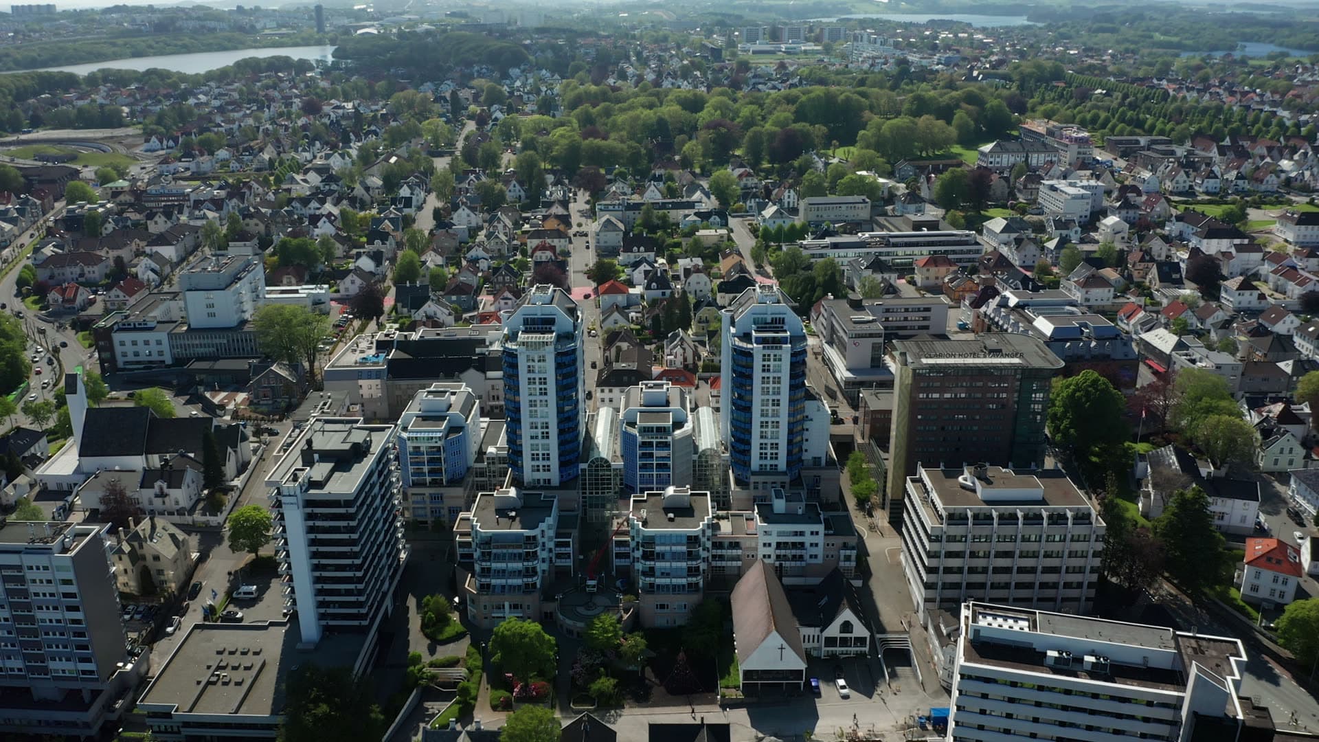 Downtown district with modern glass buildings, Stavanger