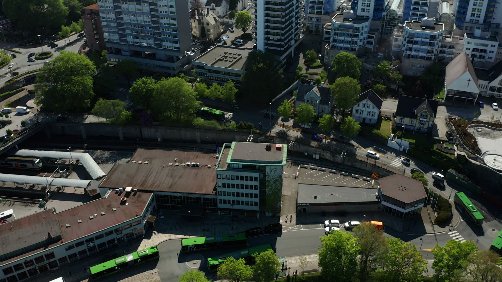 Urban waterfront district aerial view, Stavanger