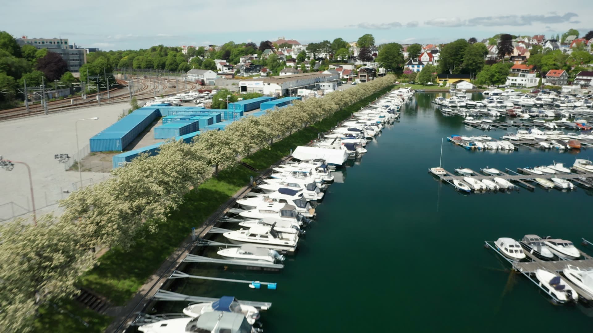 Marina with moored sailboats and motorboats, Stavanger