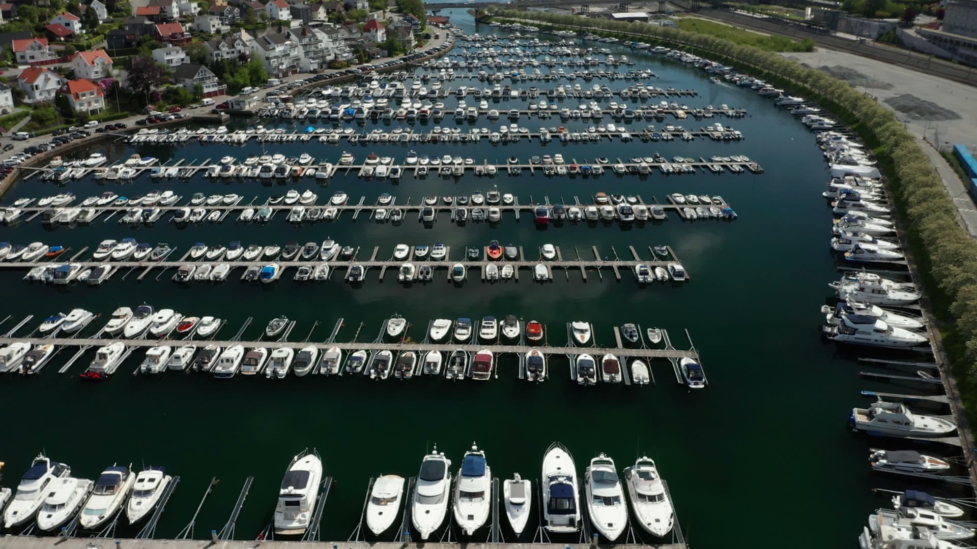 Large residential marina with organized boat moorings, Stavanger