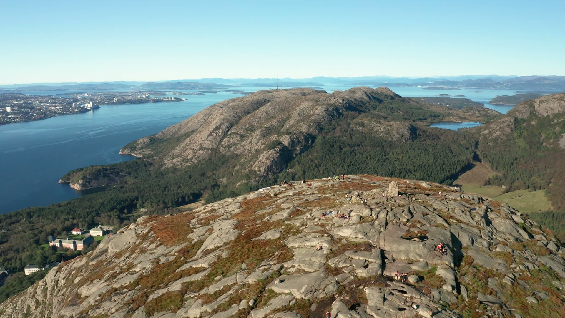 Rocky mountain summit overlooking fjord, Dalsnuten
