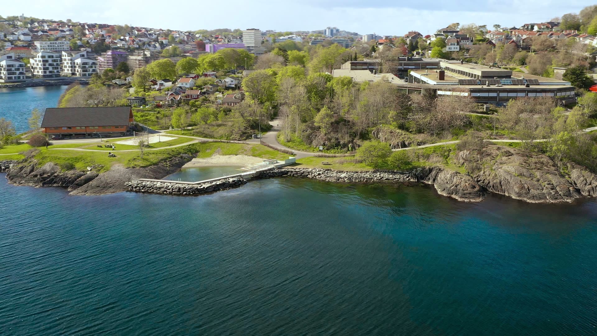 Waterfront park pavilion and rocky cove, Stavanger