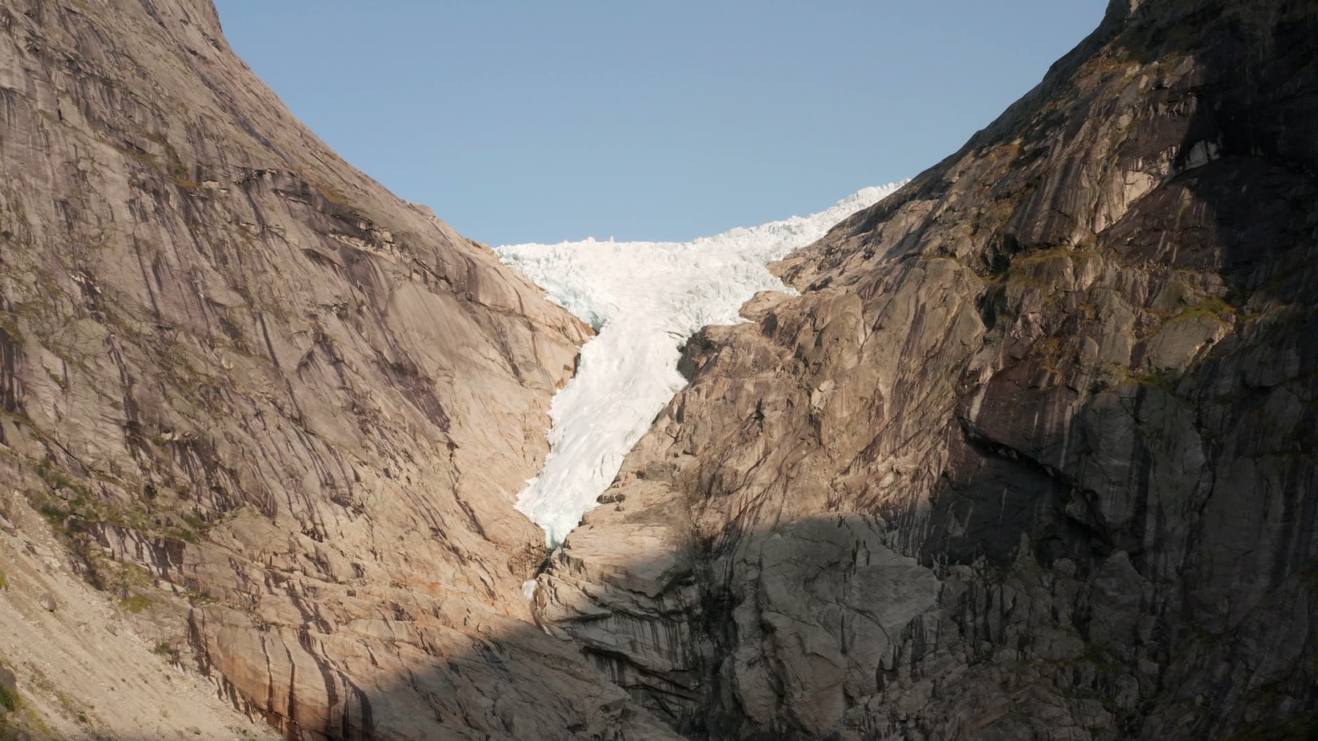 Glacier in narrow alpine valley, Briksdalsbreen