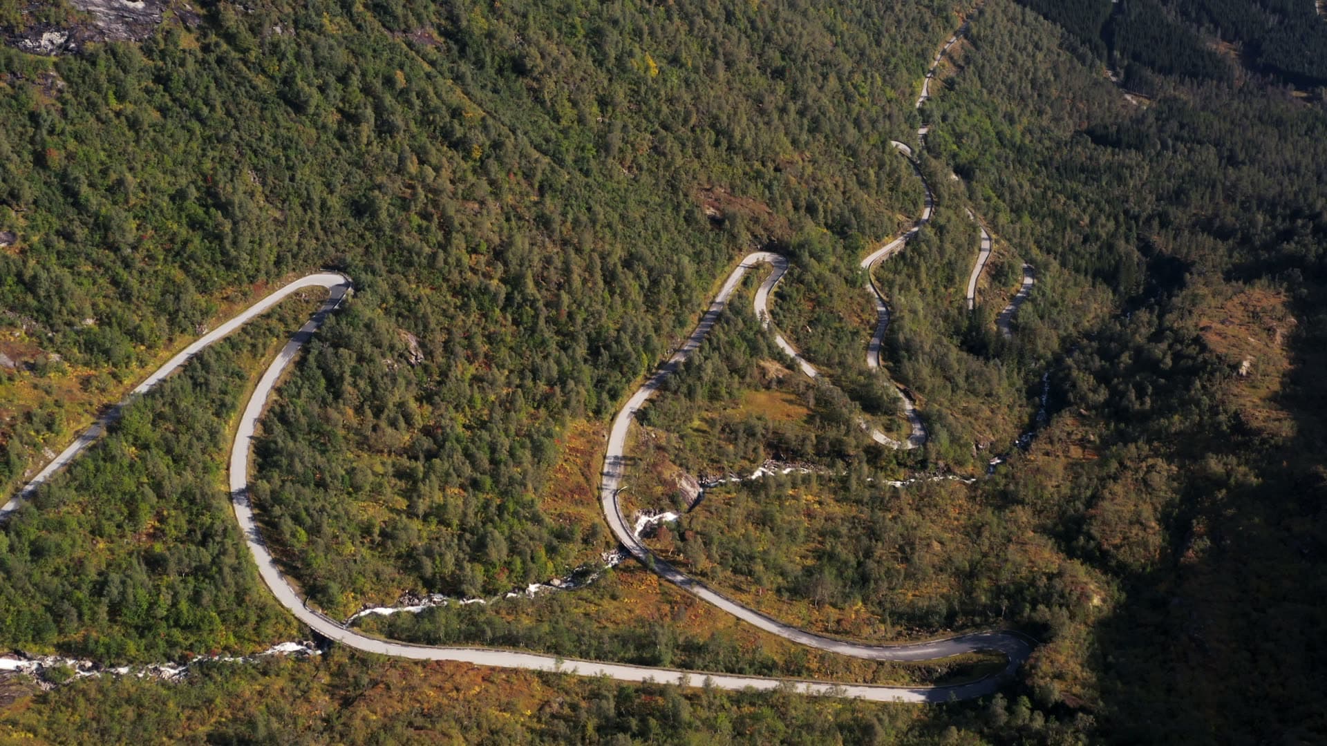 Winding mountain road with hairpin turns, Gaularfjellet