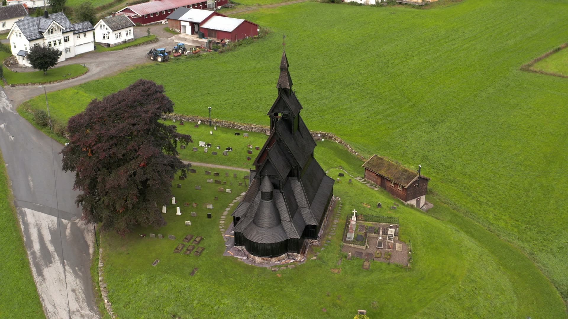 Traditional wooden stave church with cemetery, Hopperstad stavkirke
