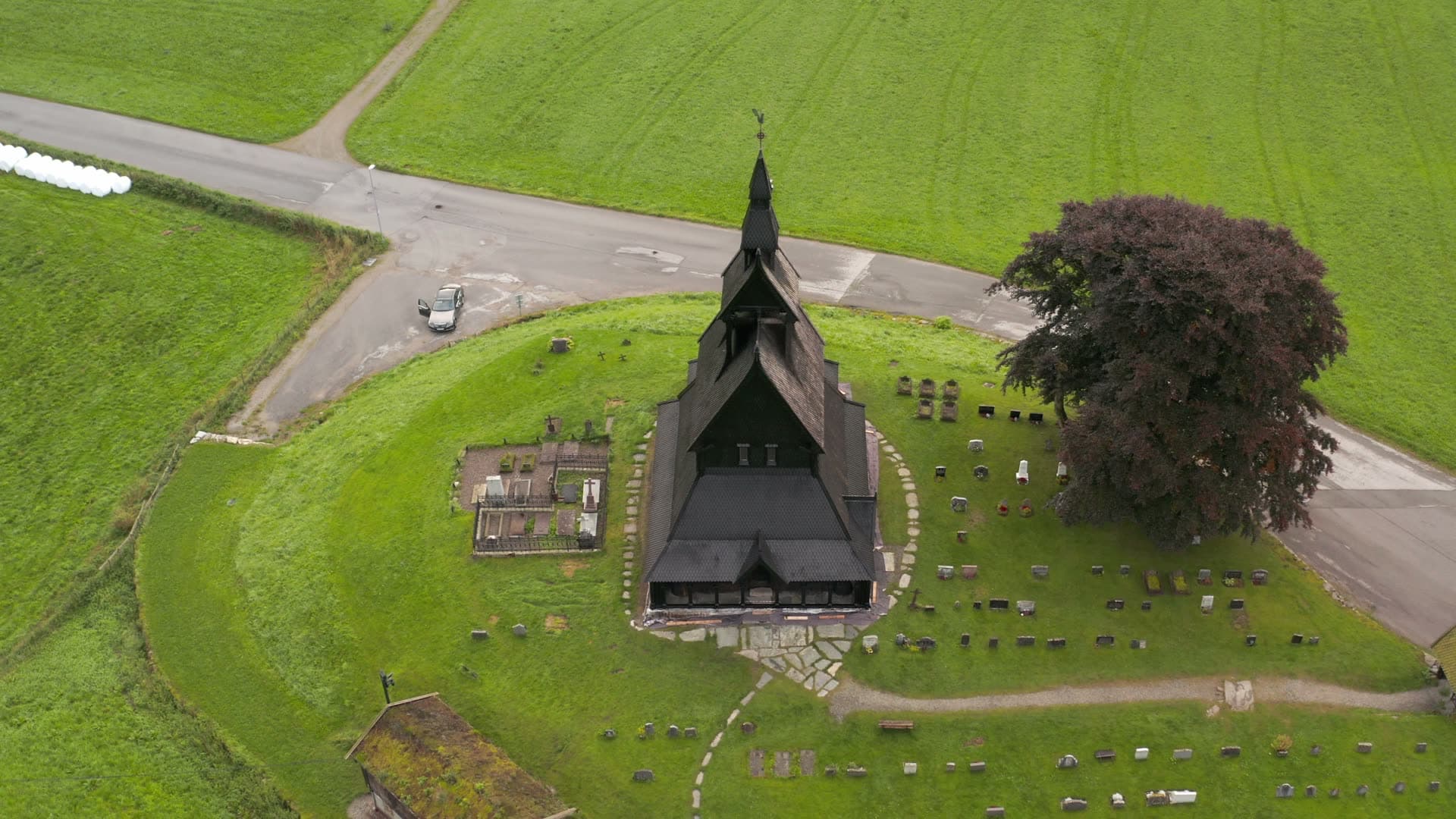 Black wooden stave church with cemetery, Hopperstad stavkirke