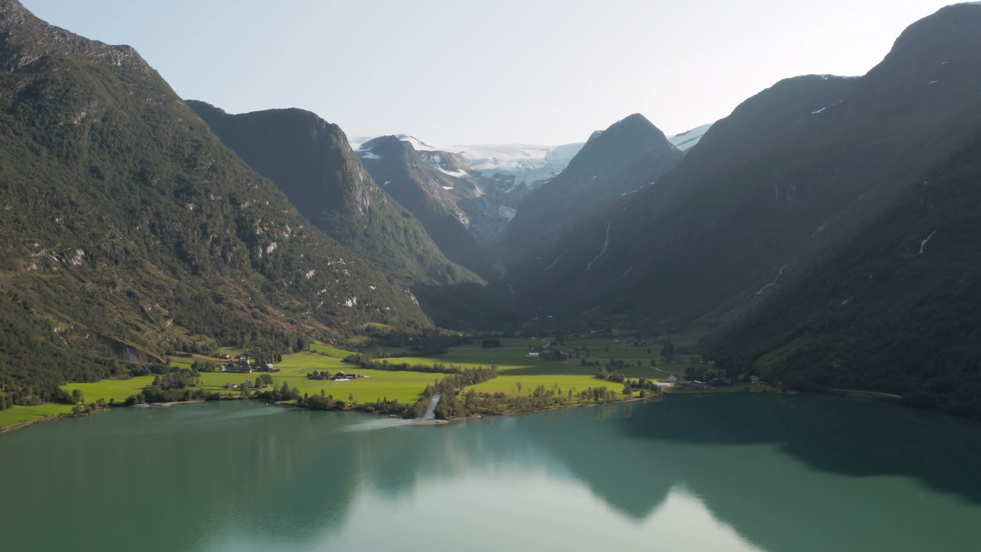 Glacial alpine valley with turquoise lake, Oldevatnet