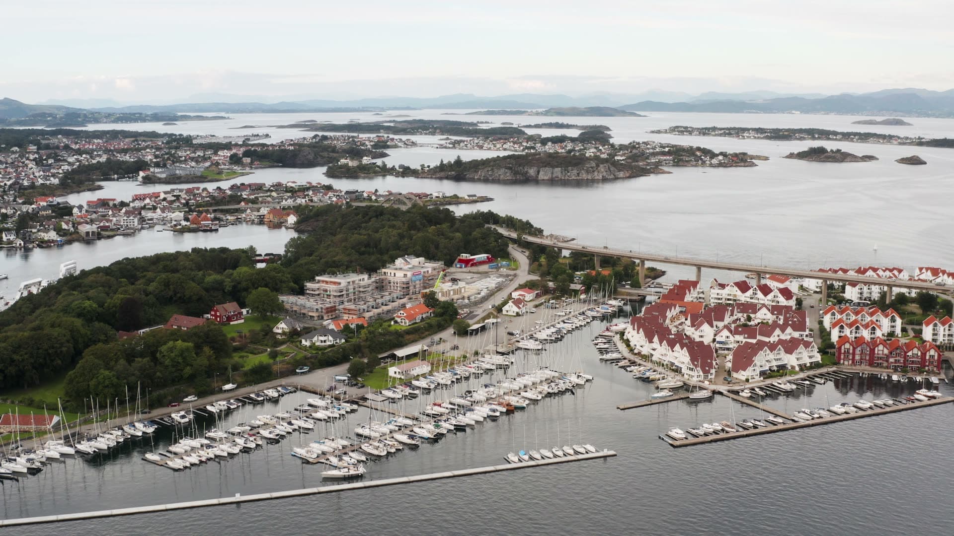 Marina with sailboats and waterfront town, Stavanger