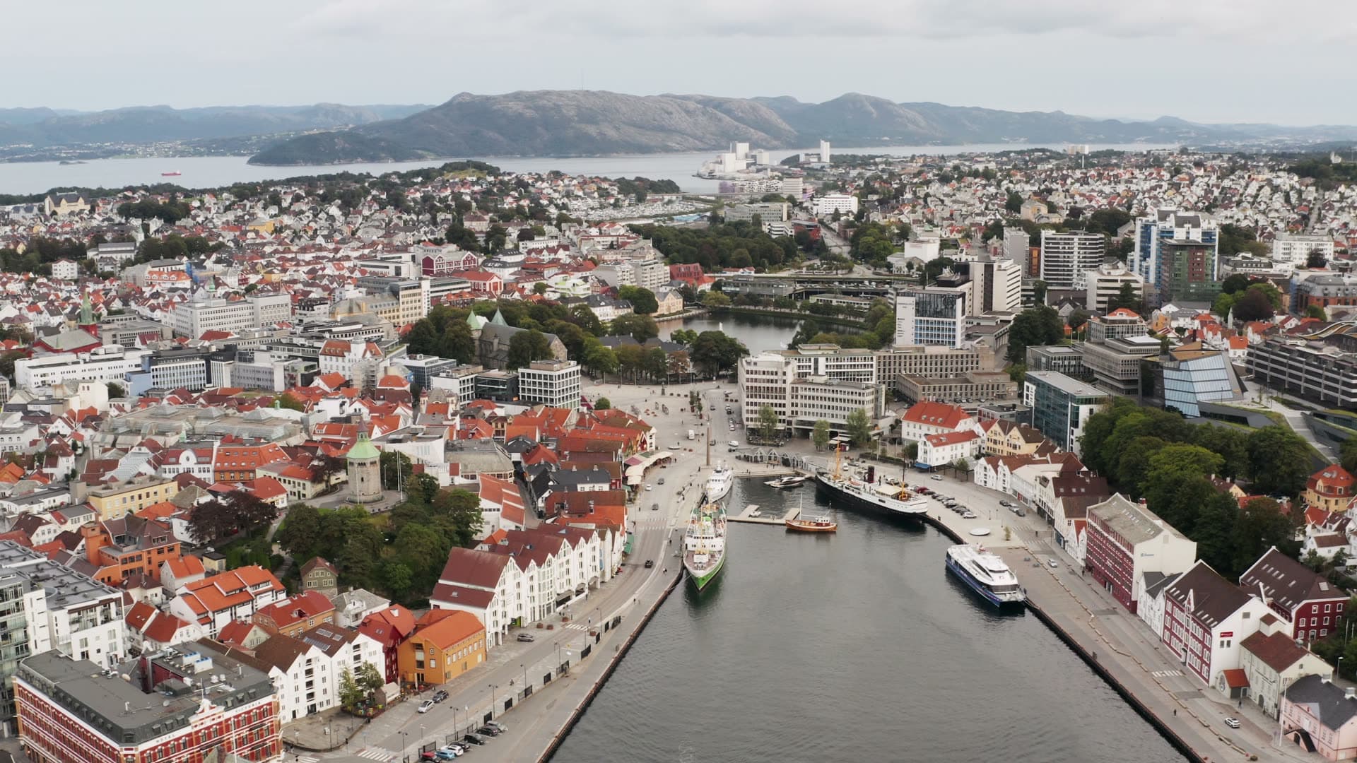 Historic harbor city waterfront overview, Stavanger
