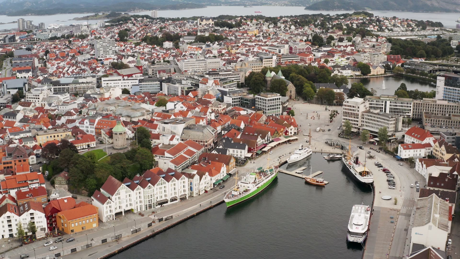 Historic harbor town waterfront marketplace, Stavanger