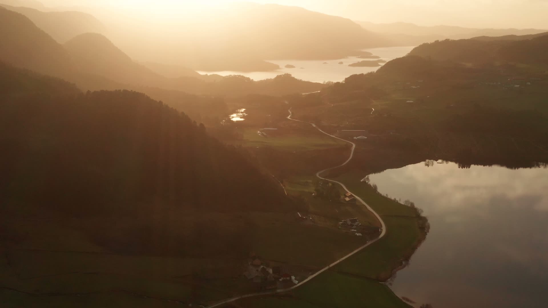 Mountain valley with serpentine road and alpine lakes, Hetlandsvatnet