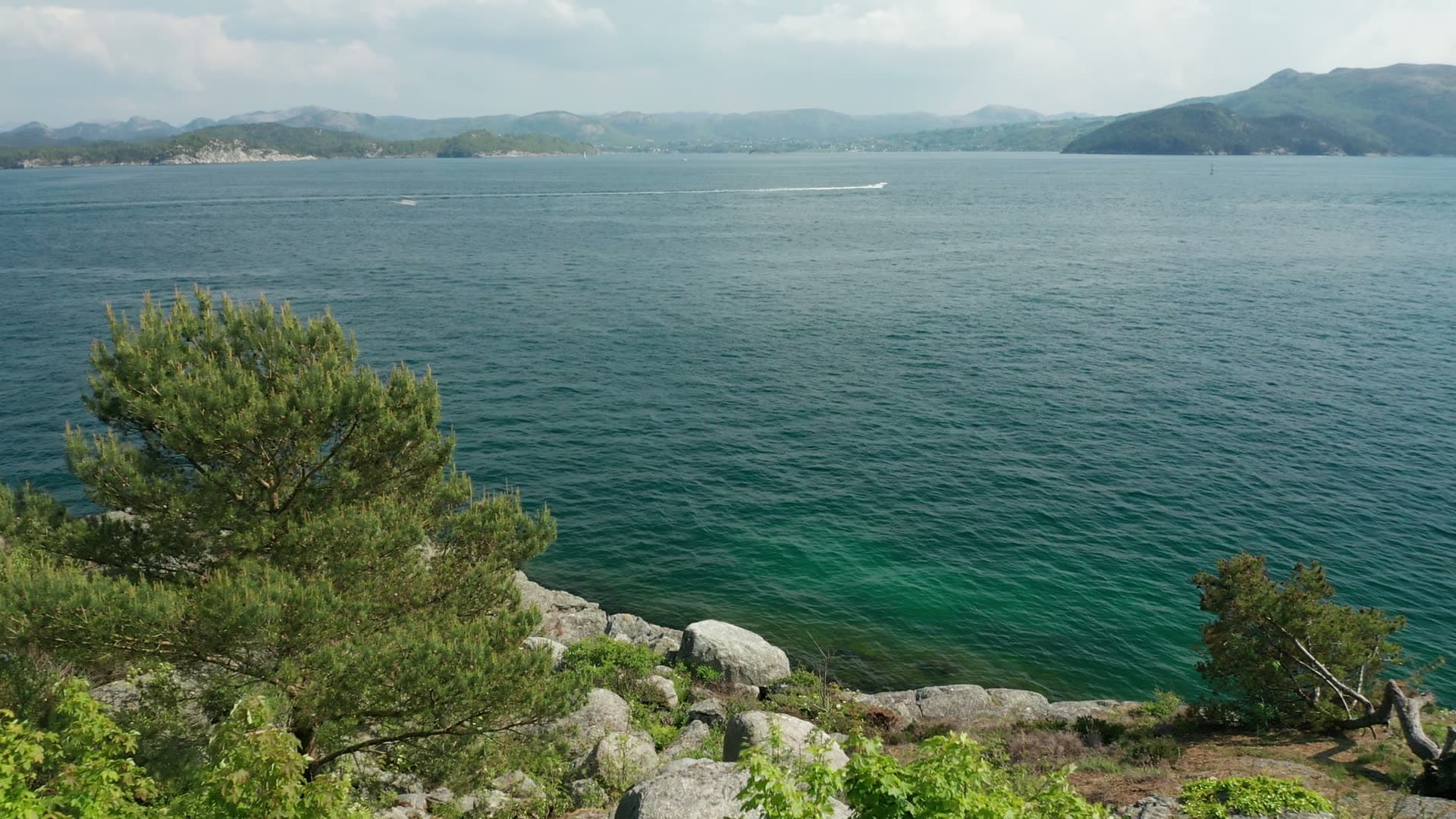 Rocky fjord shore with granite boulders, Stavanger