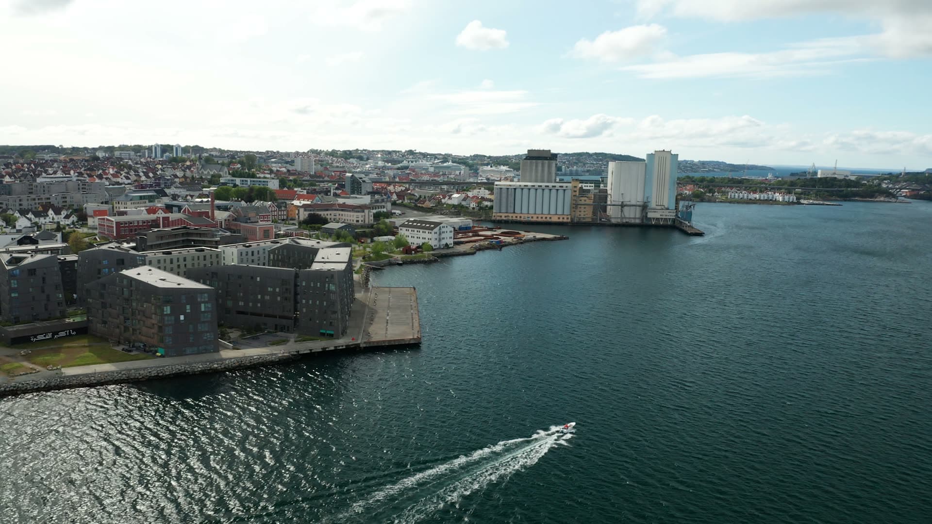 Waterfront city harbor and residential district, Lervig