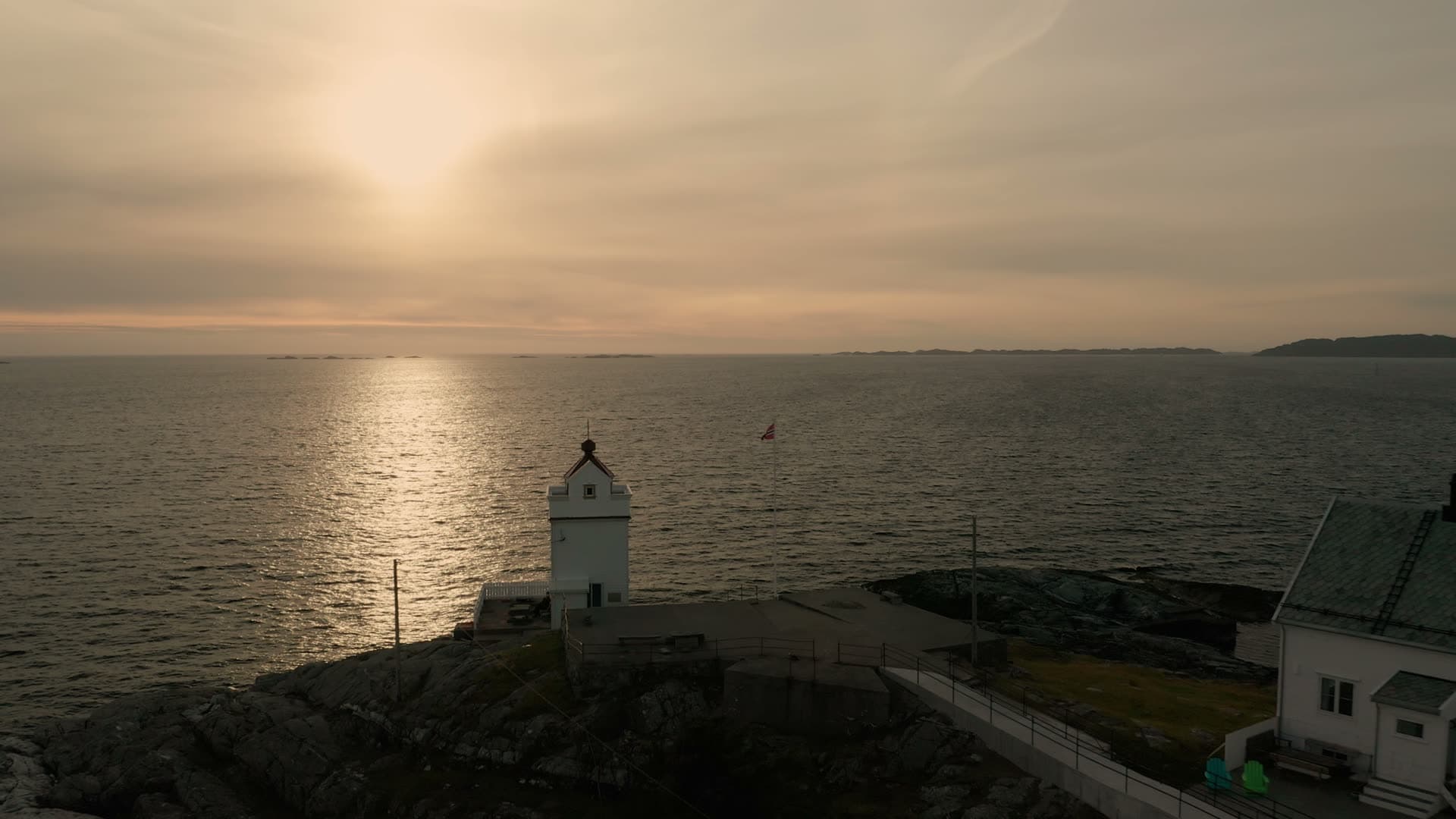 Lighthouse and keeper's house by sea, Ryvarden fyr