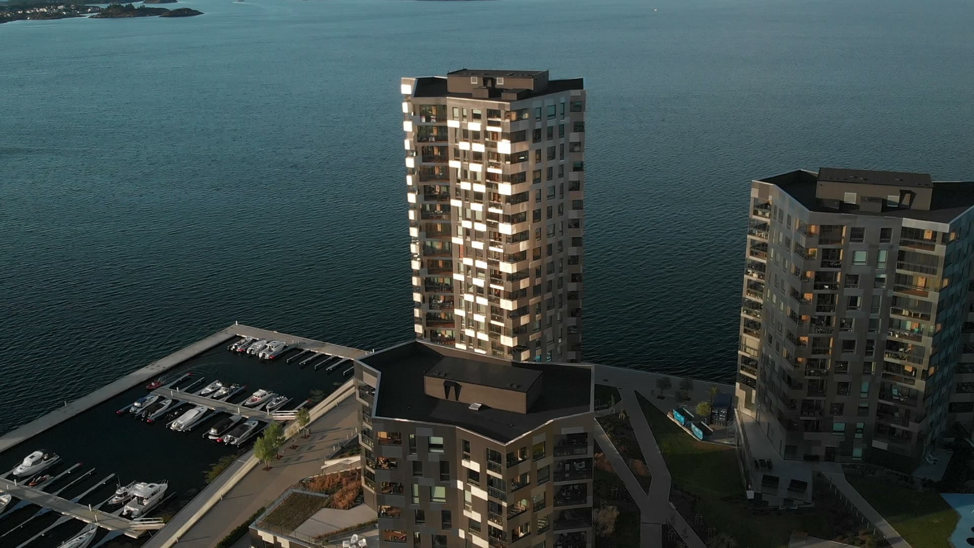 Waterfront apartment complex with marina, Lervig