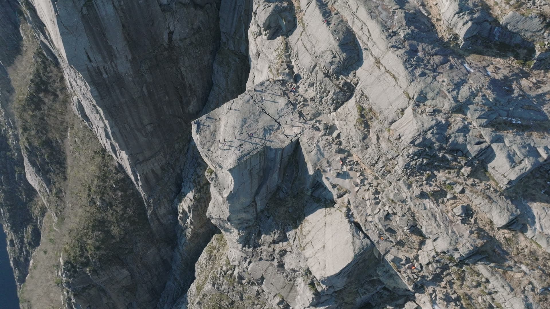 Limestone cliffs above blue fjord water, Pulpit Rock