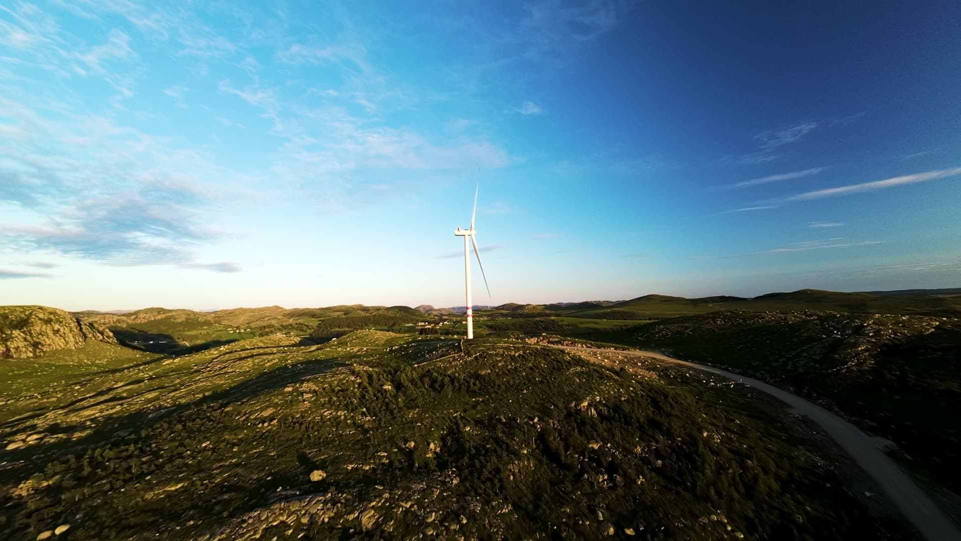 Wind turbine on hillside, Rogaland