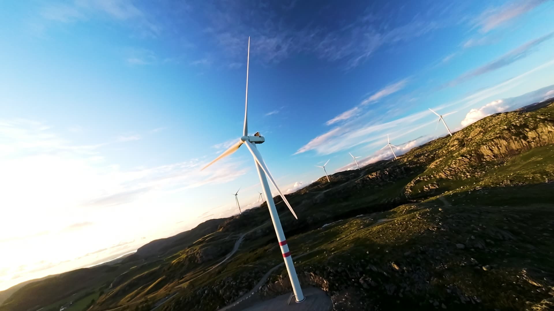 Wind turbine on moorland hillside, Rogaland