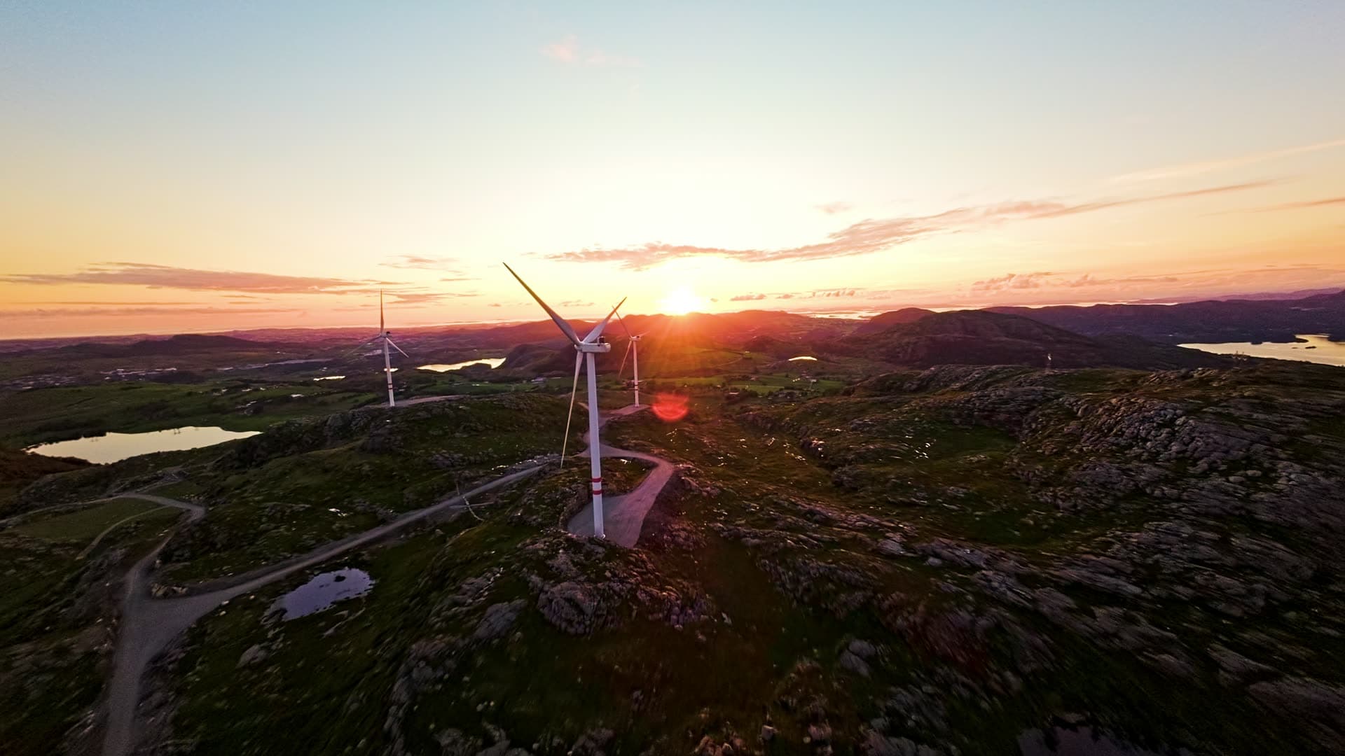 Wind turbines at sunset, Rogaland