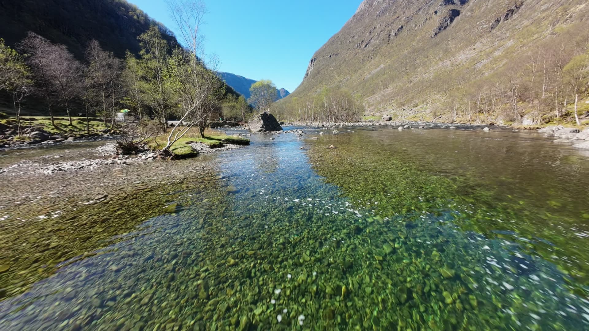 Mountain river with turquoise rapids, Månafossen