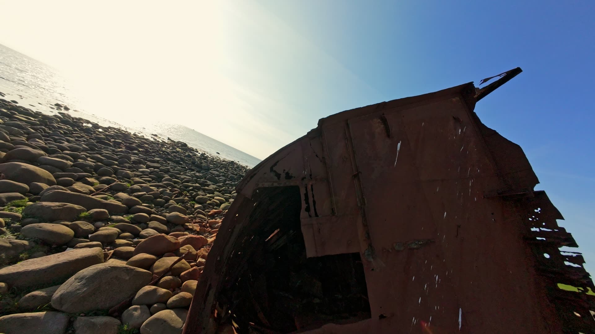 Abandoned shipwreck on rocky beach, Shipsvrack, Varhaug