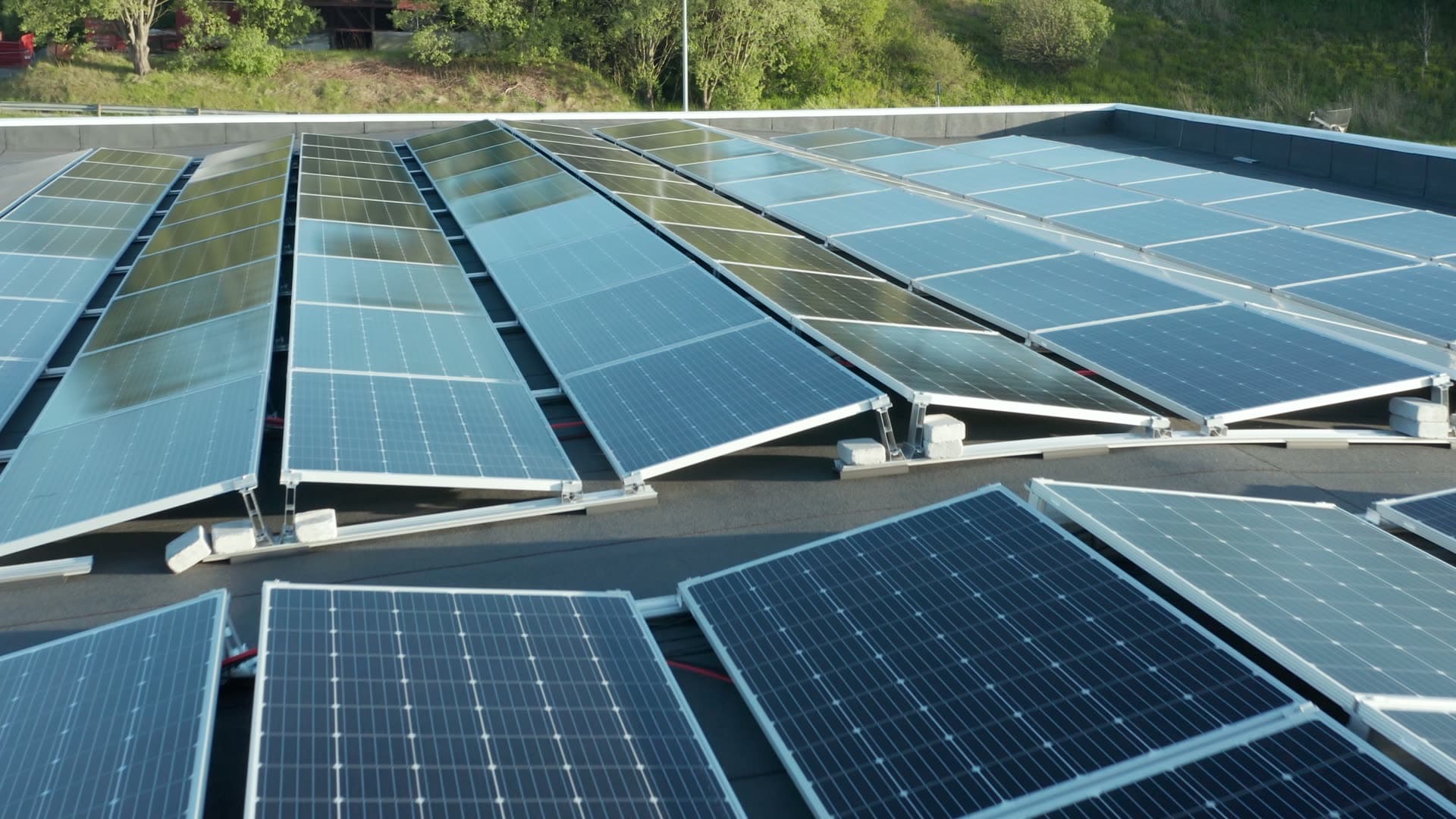 Solar photovoltaic array on industrial roof, Forus