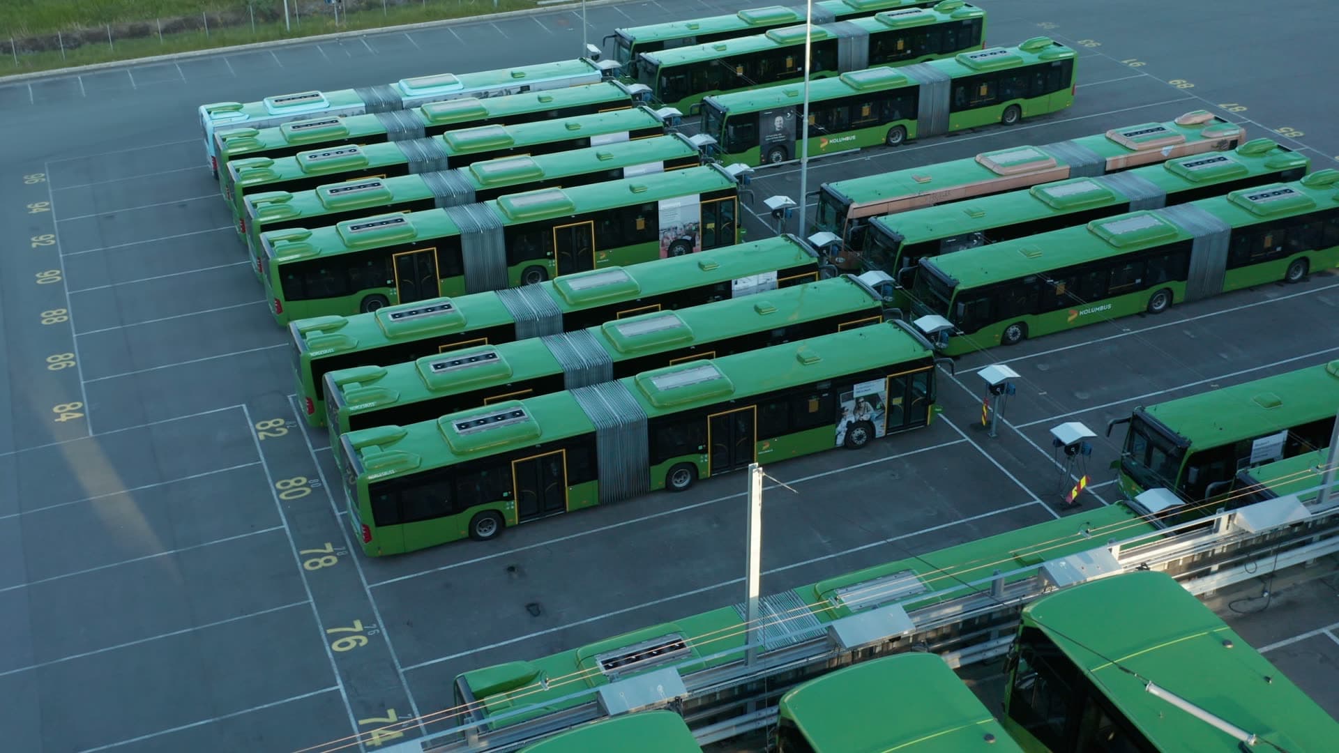 Kolumbus Electric bus fleet depot parking lot, Moseid